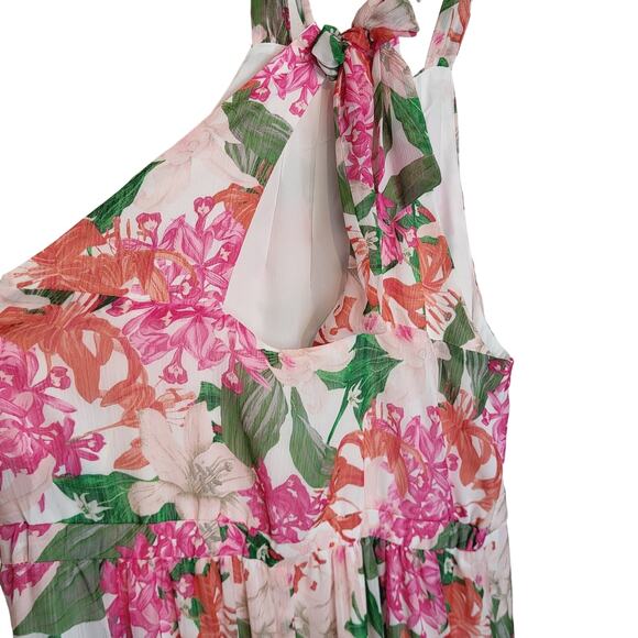 Cece Halter Maxi Pink Floral Dress with Tired Flounce Skirt Size 24W NWT - Picture 8 of 13